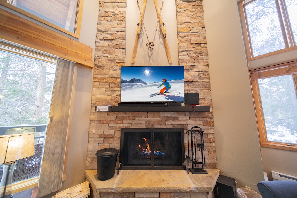 Beautiful stone fireplace in this Keystone Vacation Rental