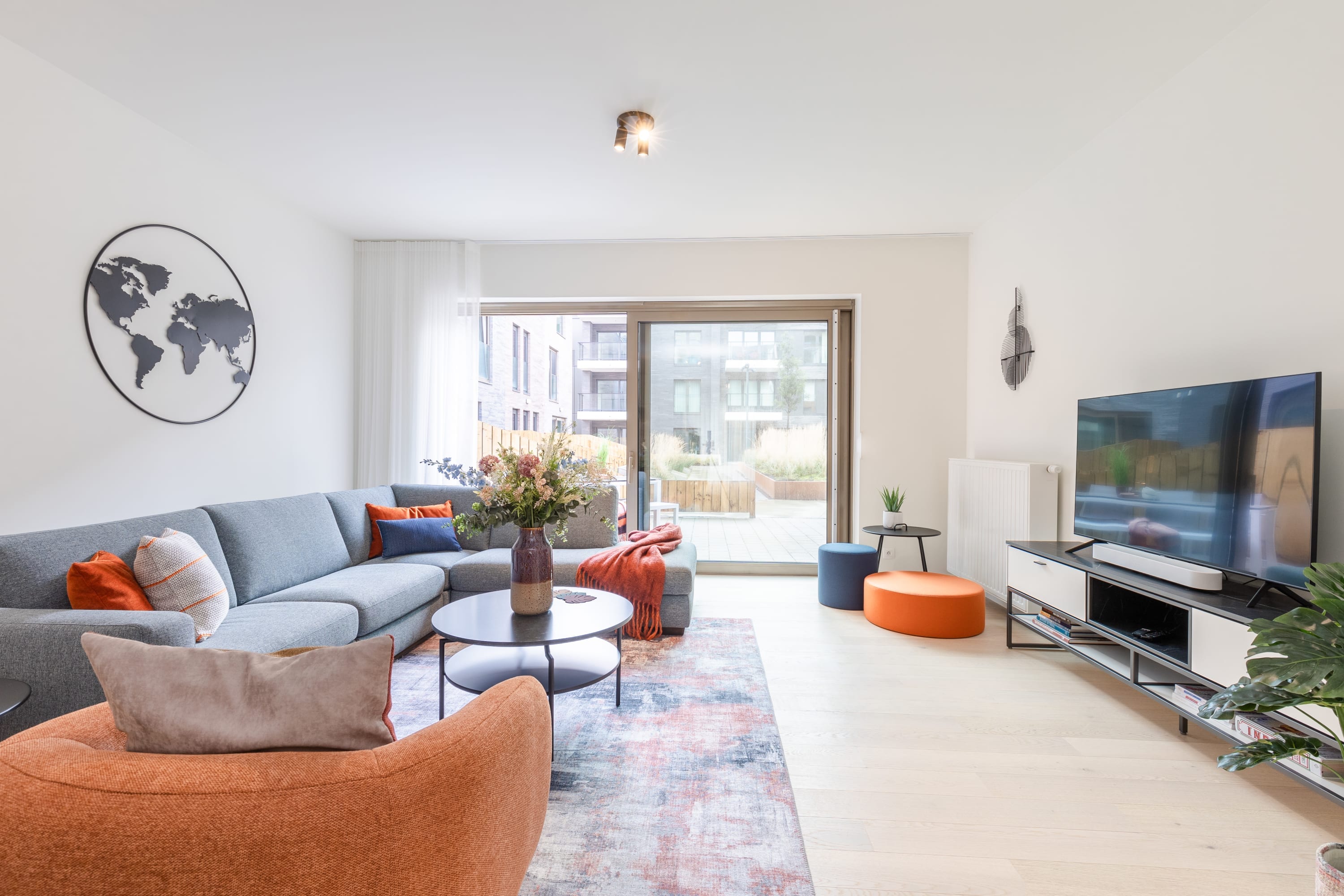 Bright, large living room with terrace