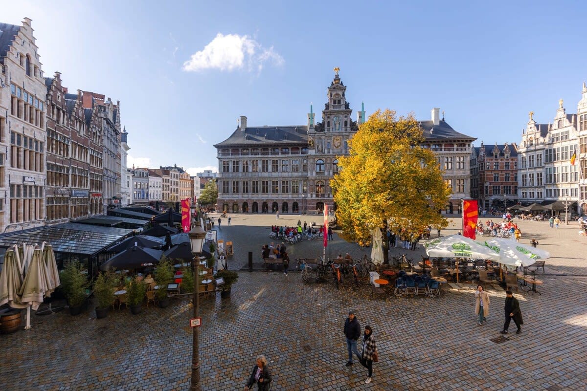 The property's window affords guests a beautiful view of the historic Grand Market of Antwerp.