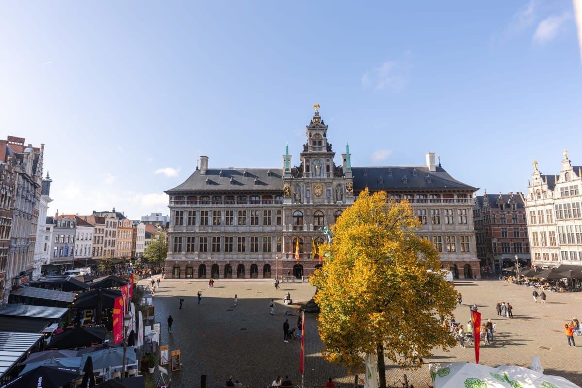 The property's window affords guests a beautiful view of the historic Grand Market of Antwerp.