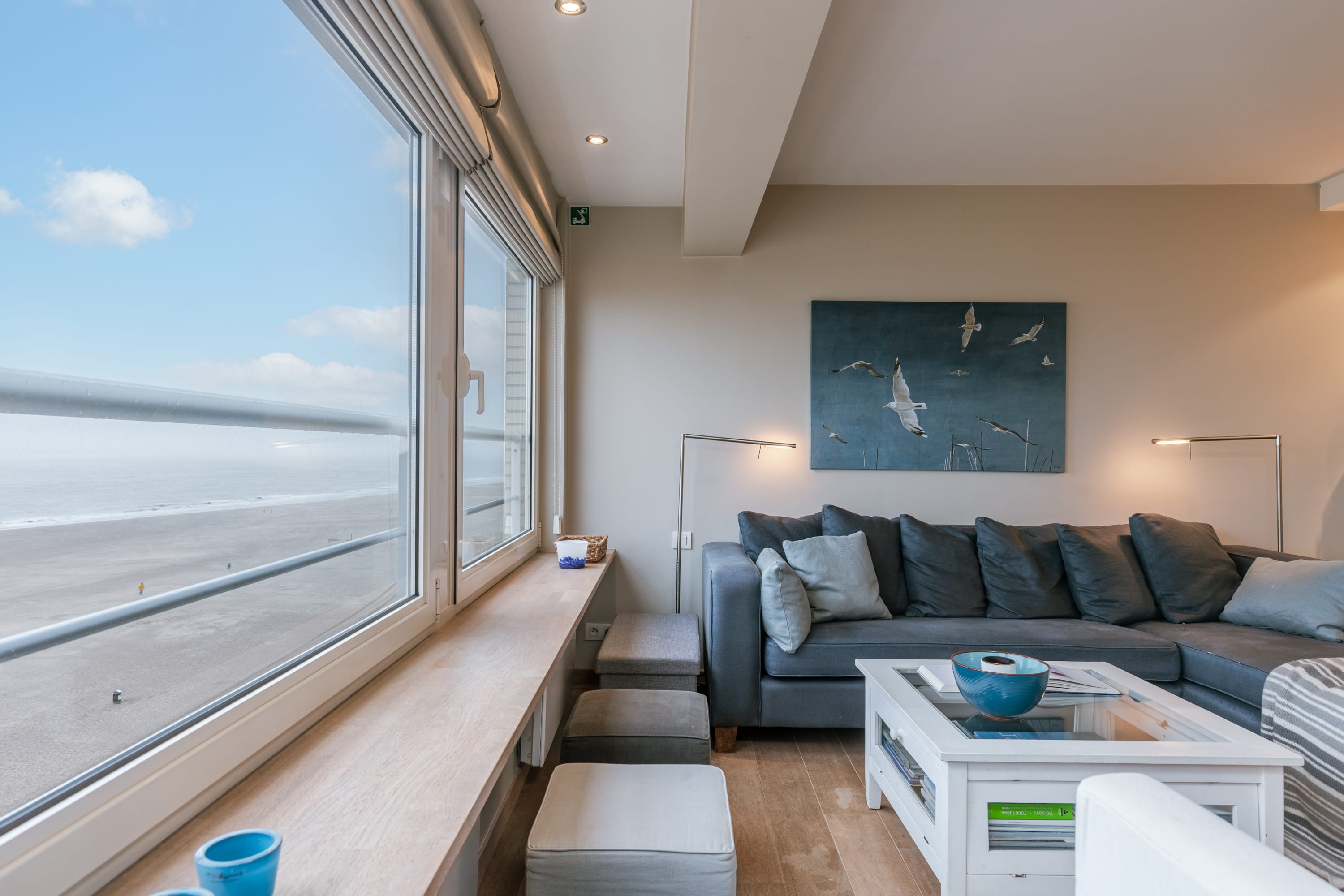 Bright livingroom with frontal seaview