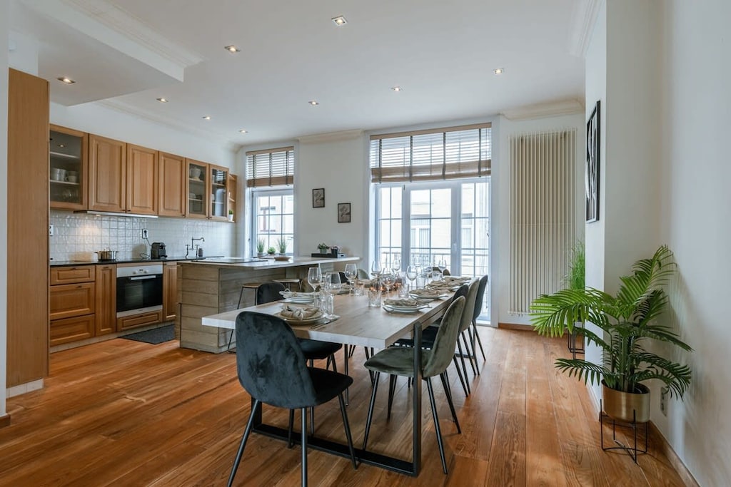 Authentic kitchen with seating area