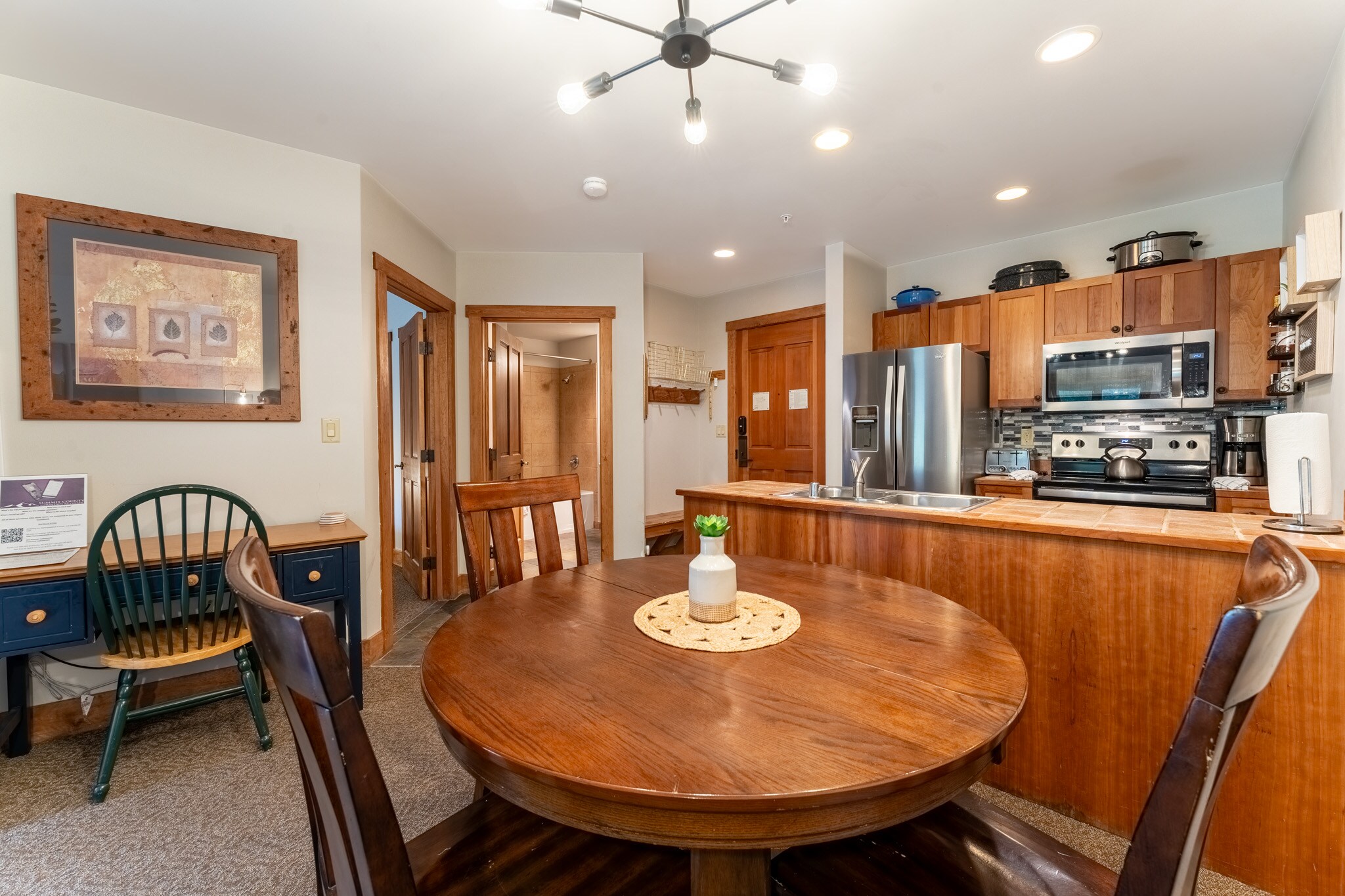 Dining area with seating for three.