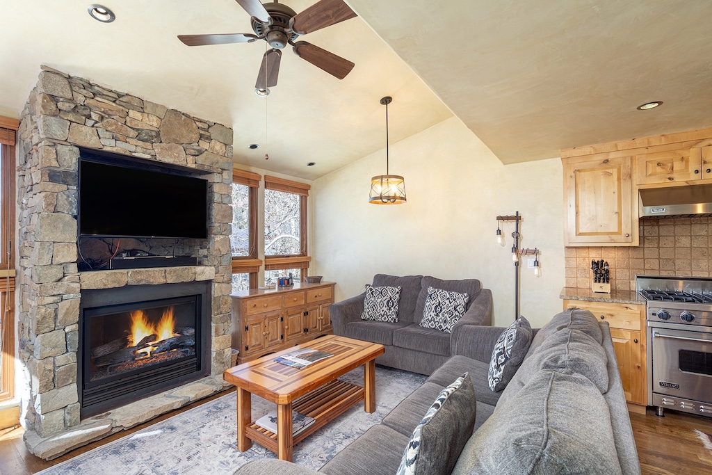 You can enjoy the outdoors from your couch. Great lounging space!