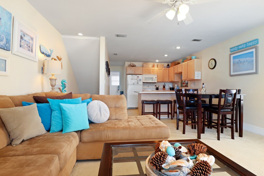 Living Room View into Dining Area and Kitchen