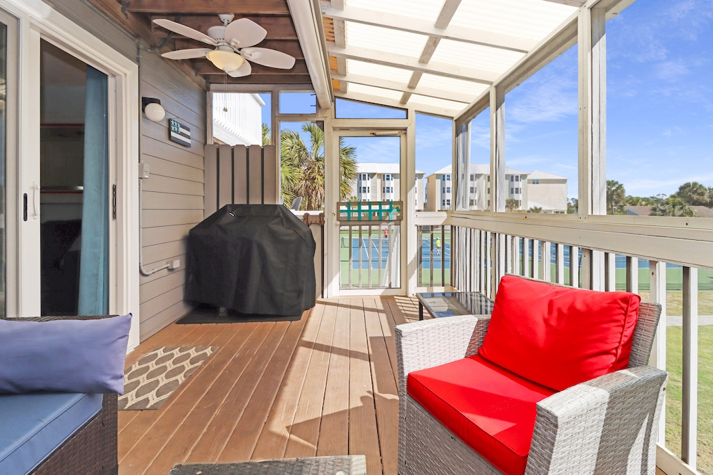 Screened Deck with View of Courts in Background