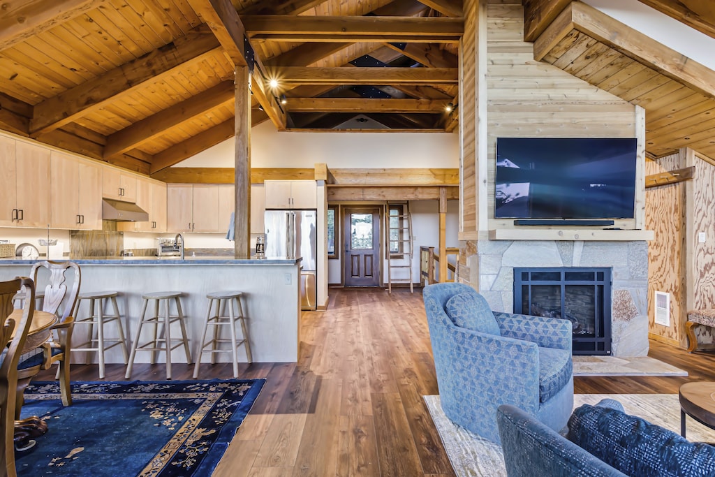 View from Deck into the living and Dining Area