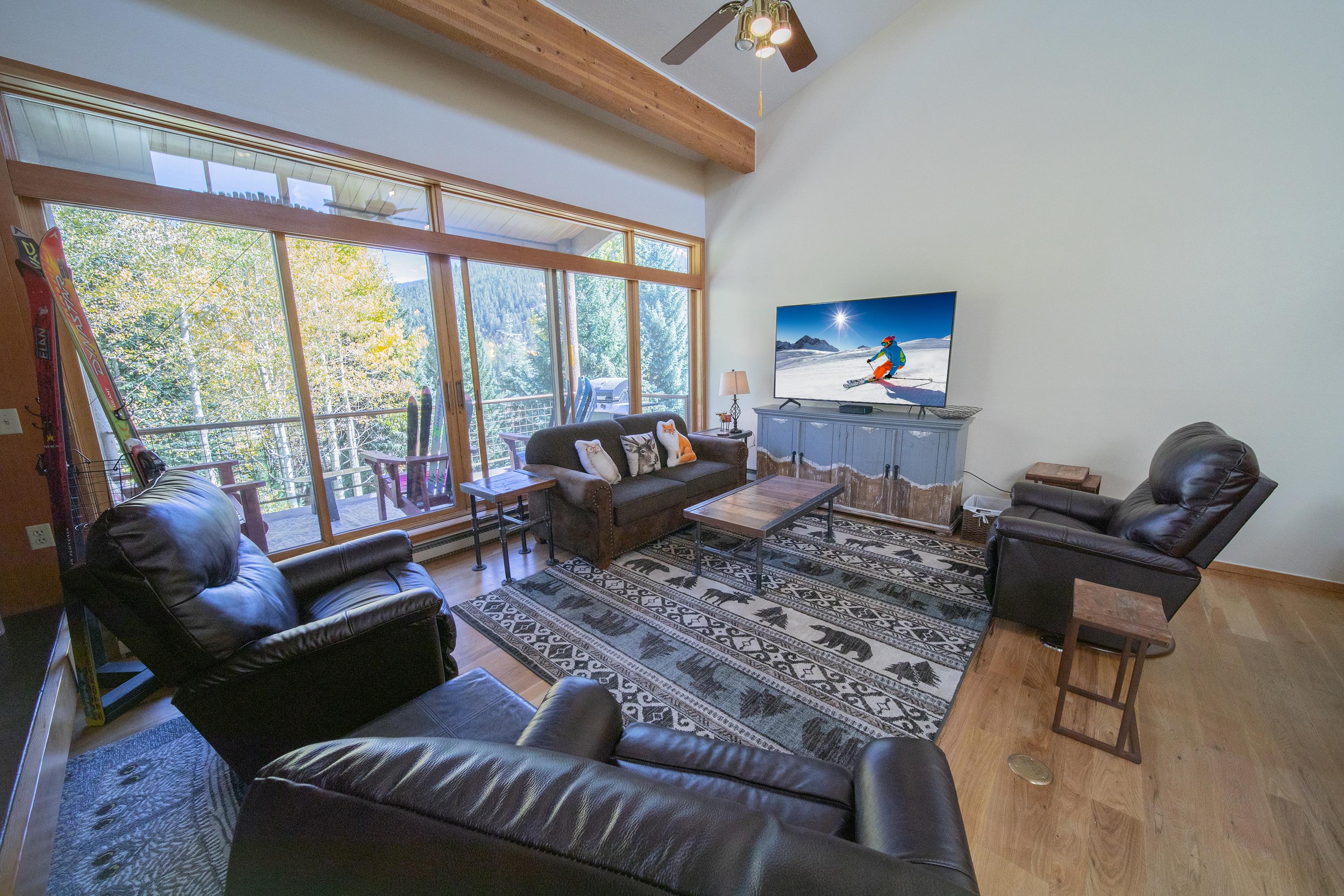 Vaulted ceilings and tall windows