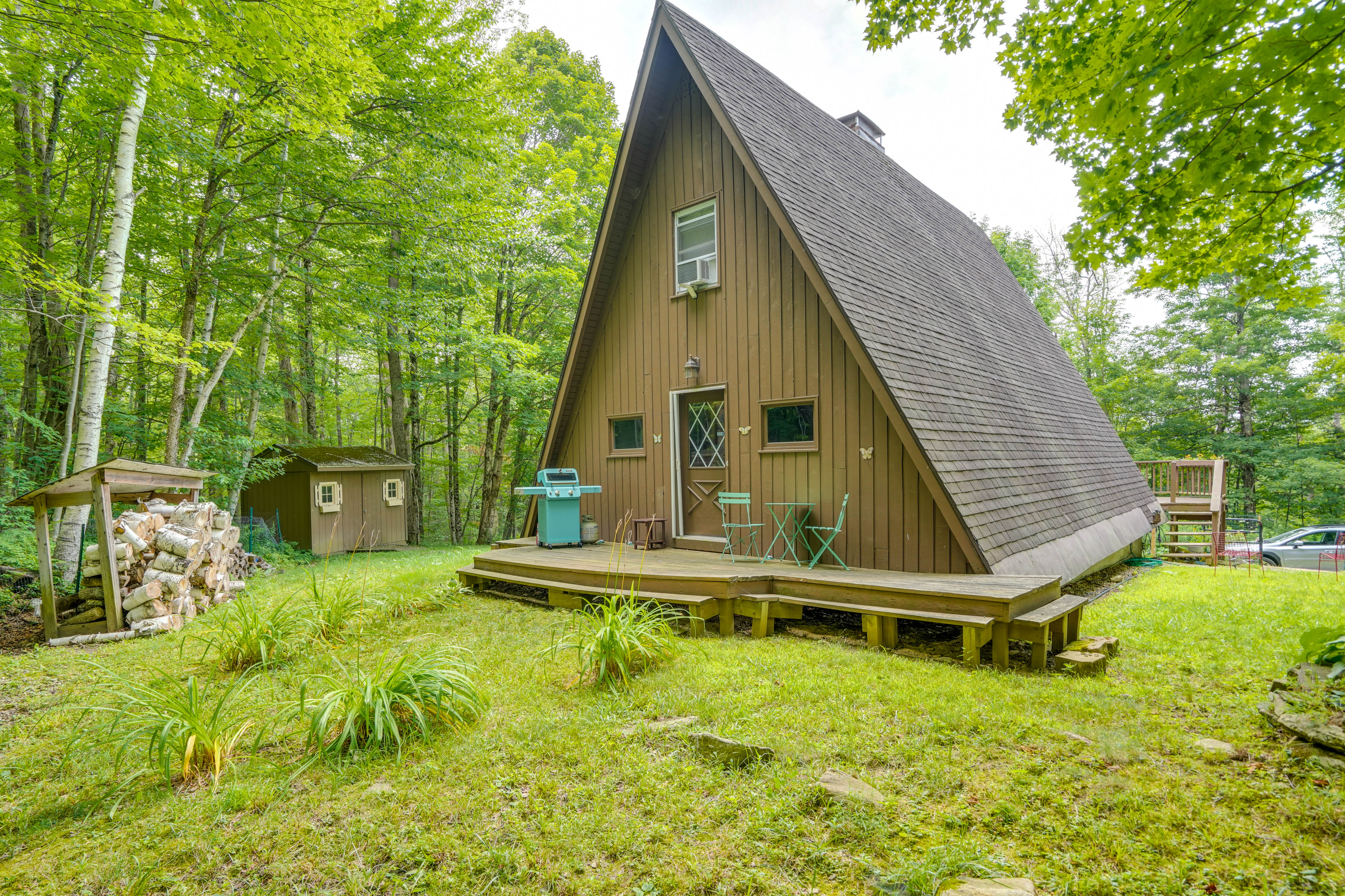 Property Image 1 - A-Frame Cabin w/ Furnished Deck in Becket!