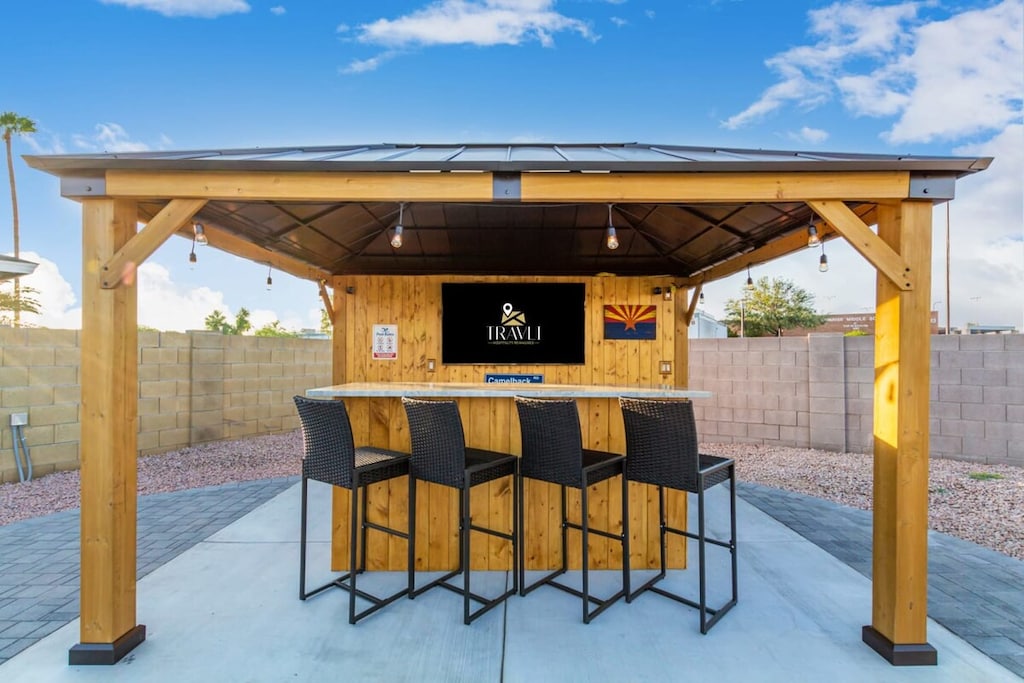 Gazebo Bar with TV and Seating for 4
