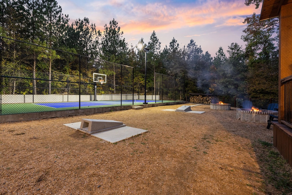 Corn hole boards by fire pits