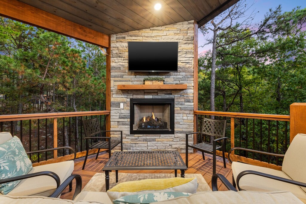 Back deck area with gas fireplace