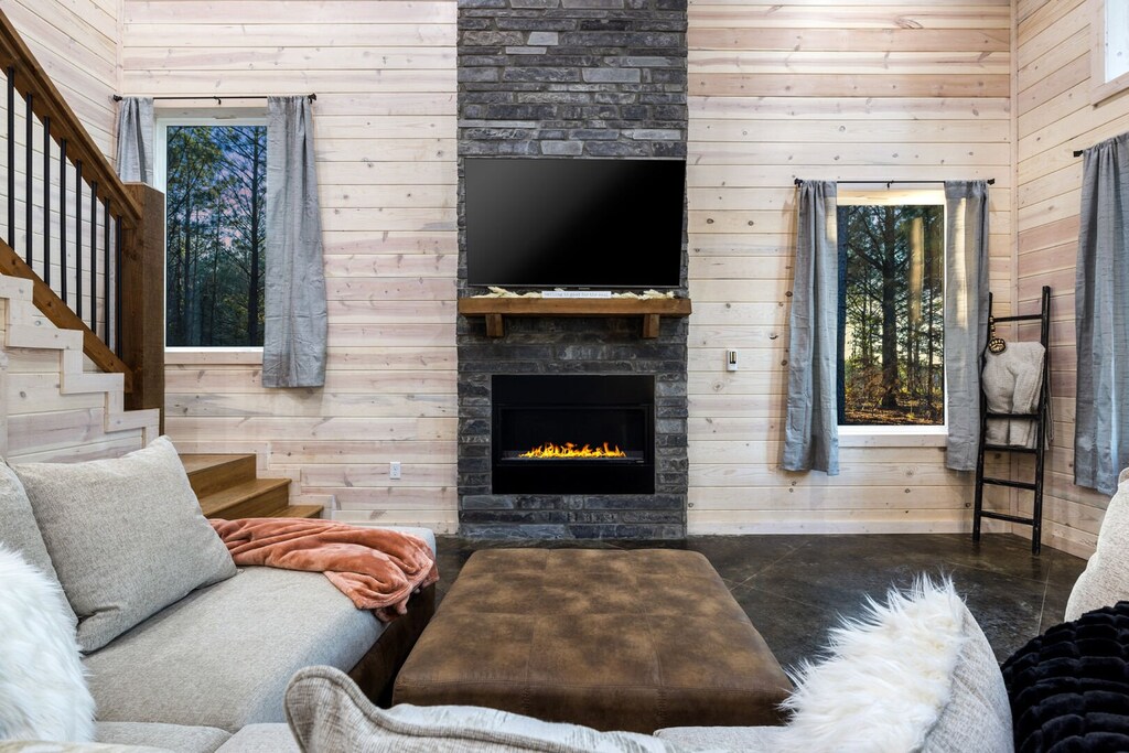 TV and gas fireplace