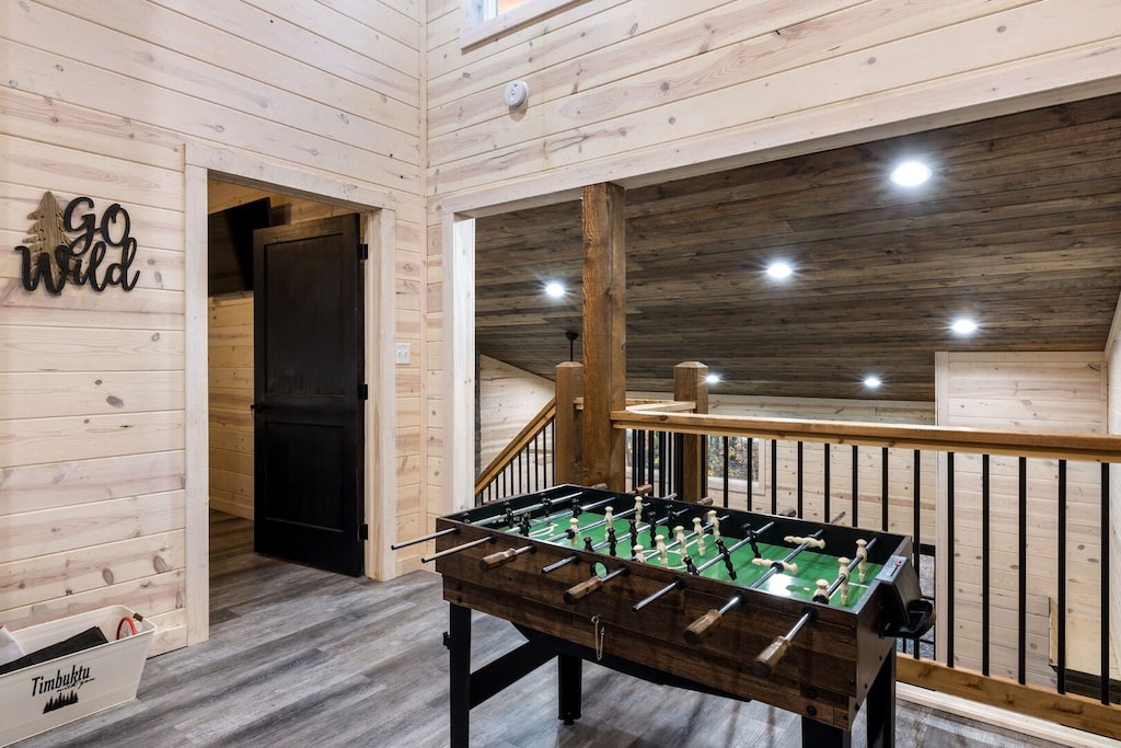 Game area upstairs with foosball table
