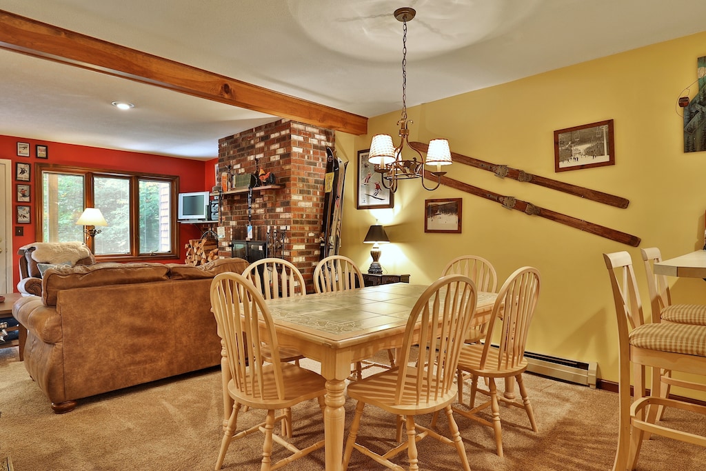 Bar seating,dining, and living room