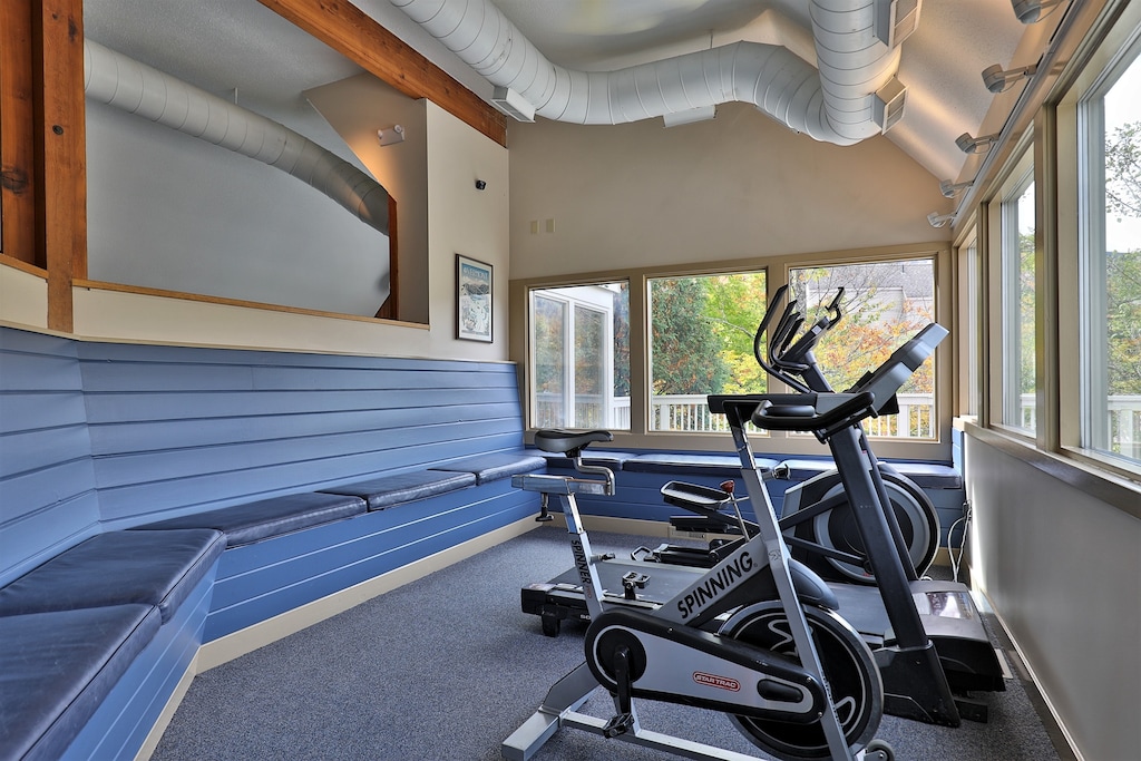 There is a small fitness area in the community center.