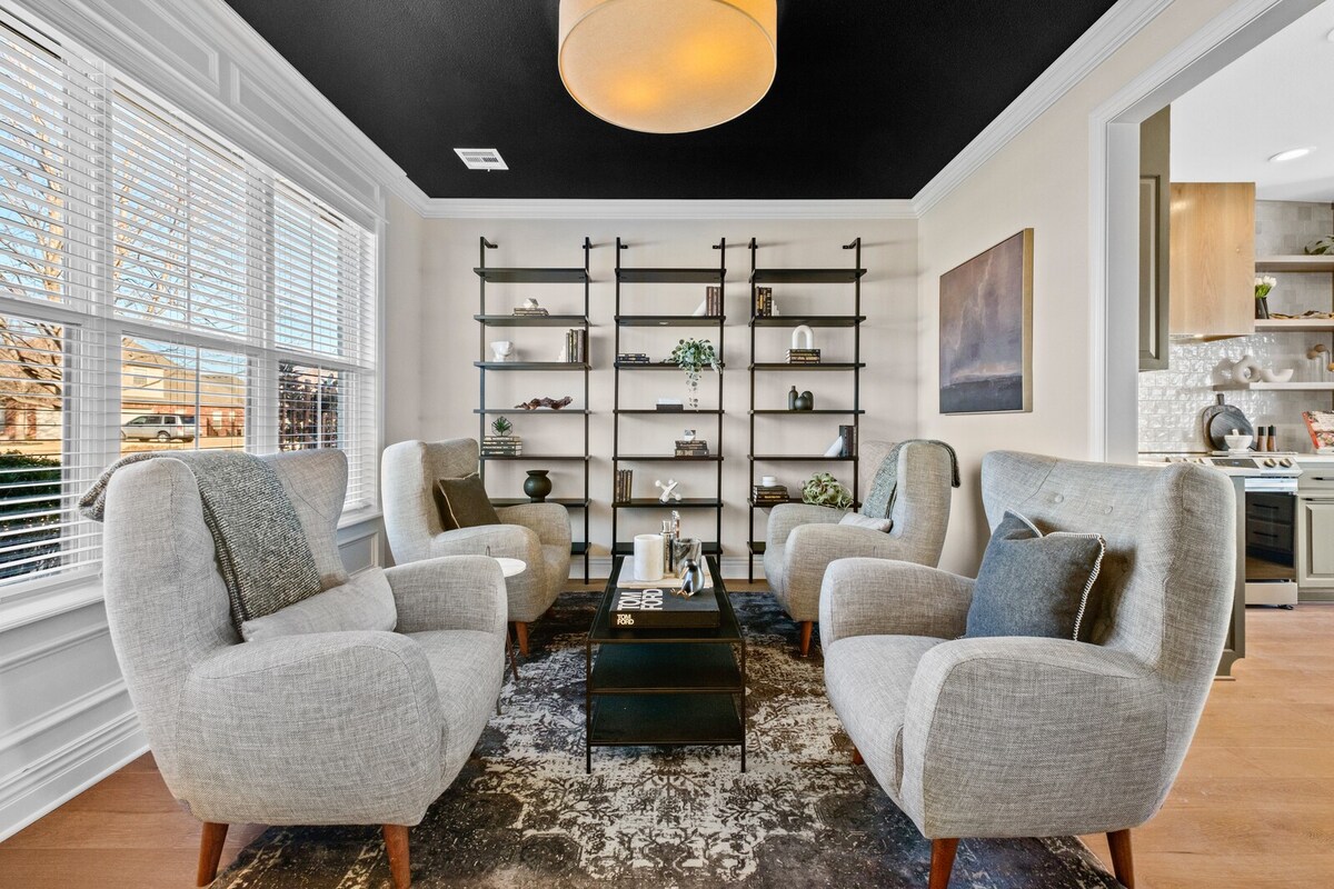 Set between the kitchen and entry area, this conversational area is a crowd favorite.