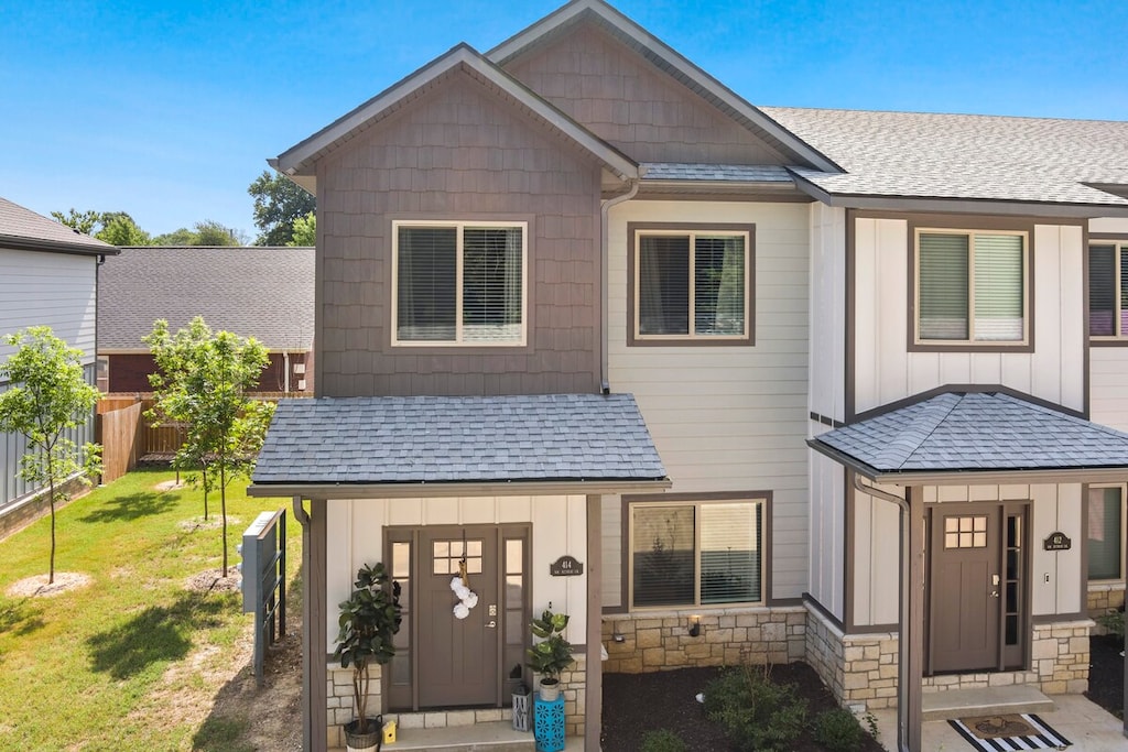 The front face of our townhome, newly built and ready for your getaway!