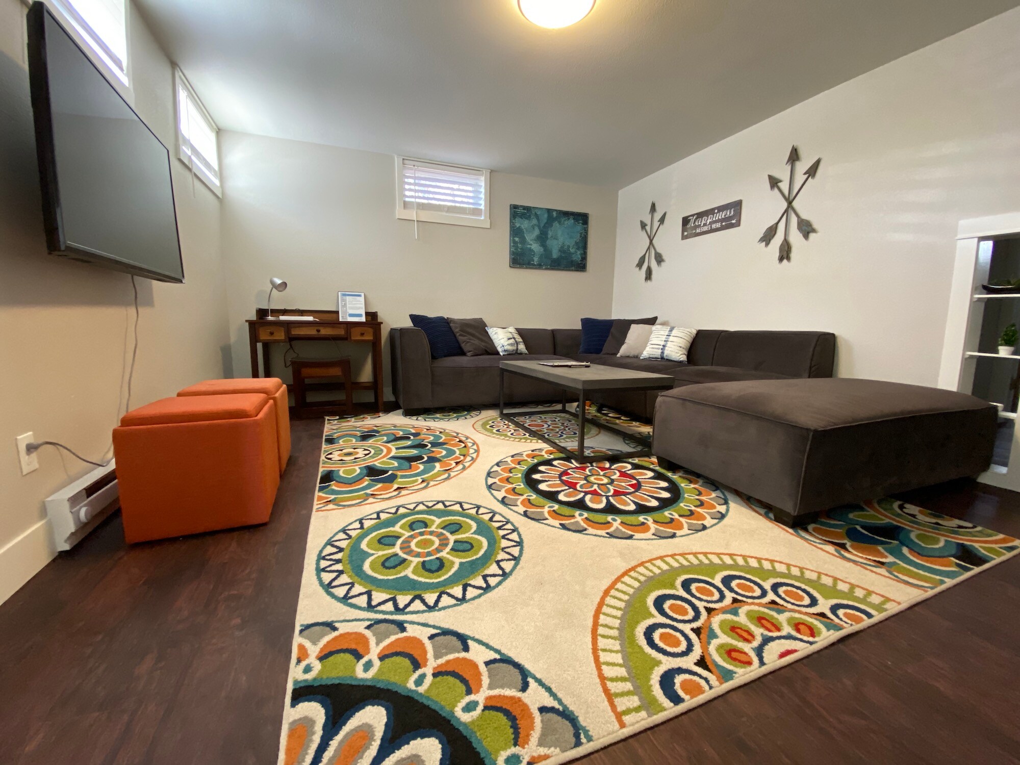 Living Area with Smart TV and Desk