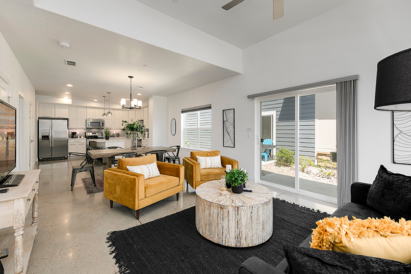 Light and bright open concept living room and kitchen