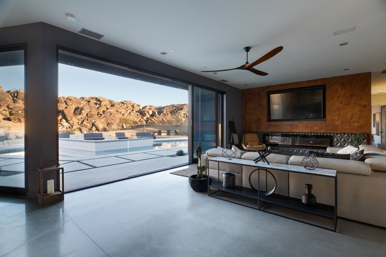 Spacious living room with breathtaking view of Joshua Tree National Park