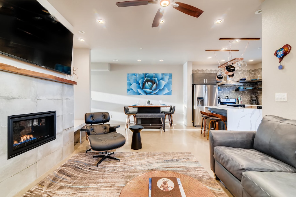 Open Concept | Living Area, Dining and Kitchen