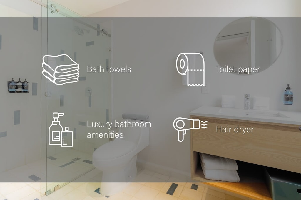 Chic bathroom with a luxurious shower setup.


