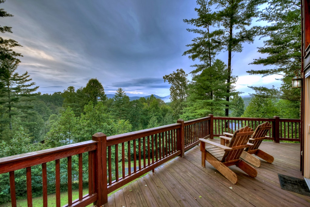 Mountain High Lodge - Entry Level Deck with Forest and Mountain Views at Dusk