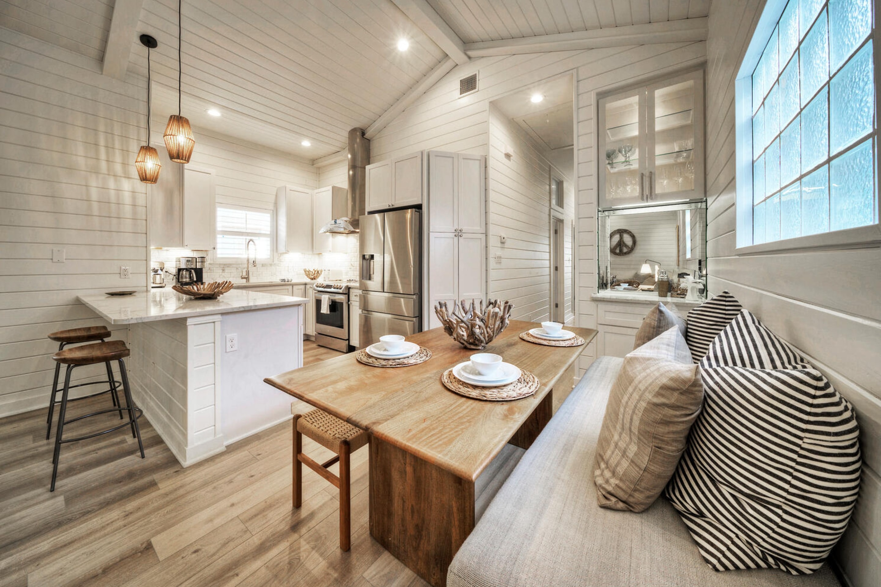 Elevating culinary artistry with a modern touch of white and rustic wood.