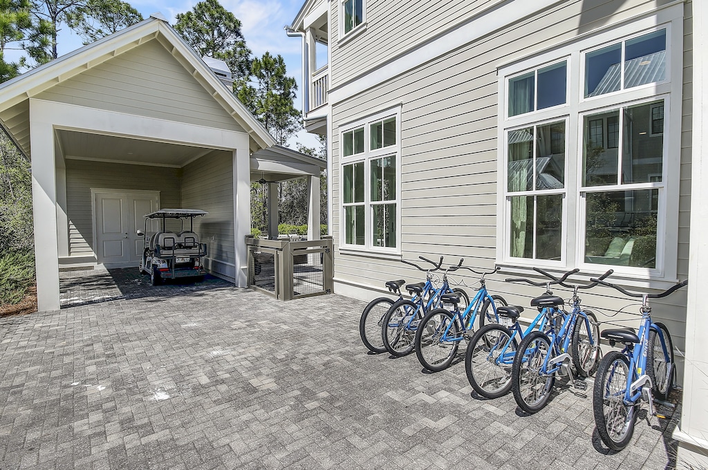 6 Seat Golf Cart with Covered Parking and Dune Branded Beach Bikes