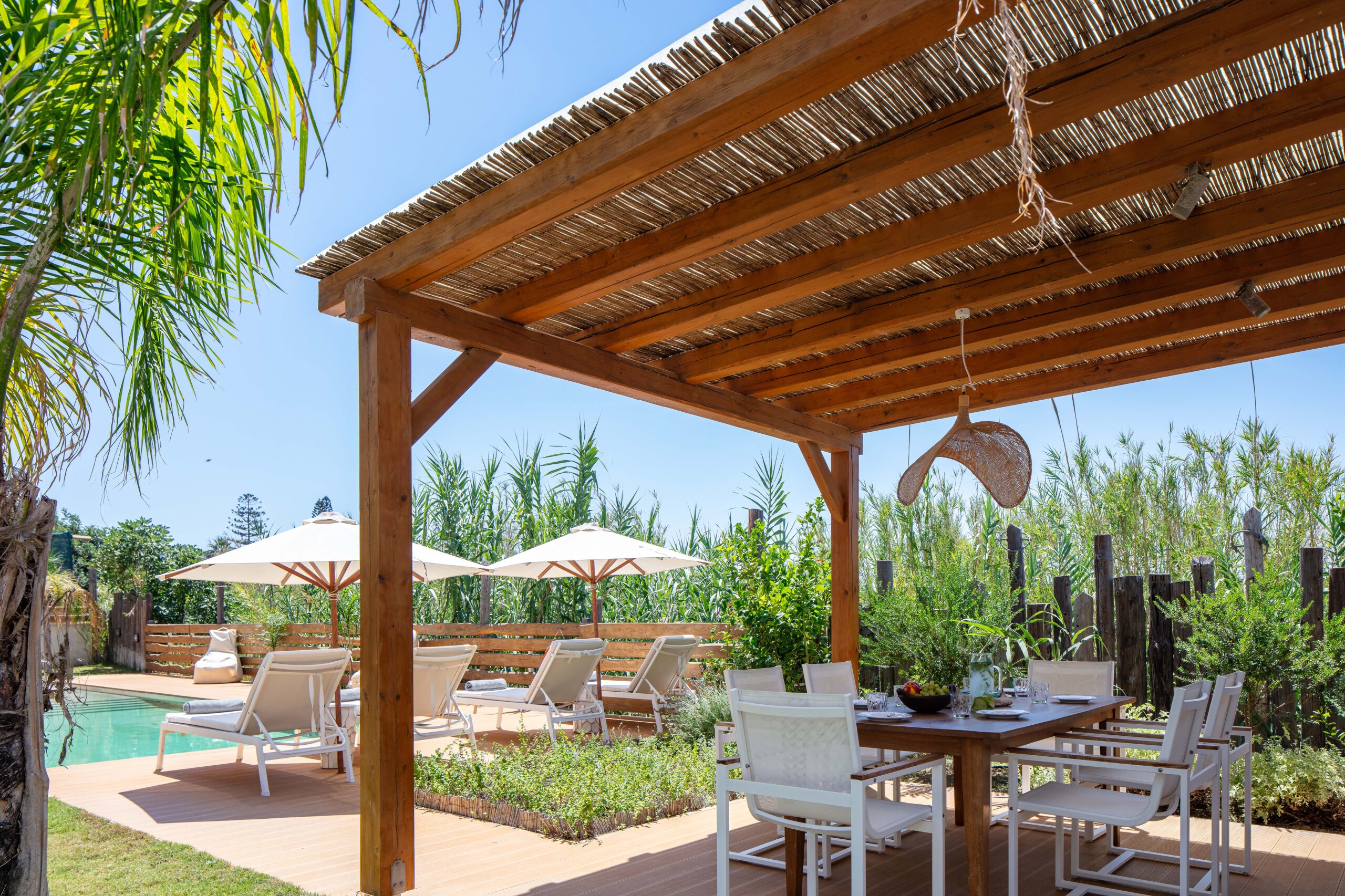 A shaded outdoor dining area for culinary dining 