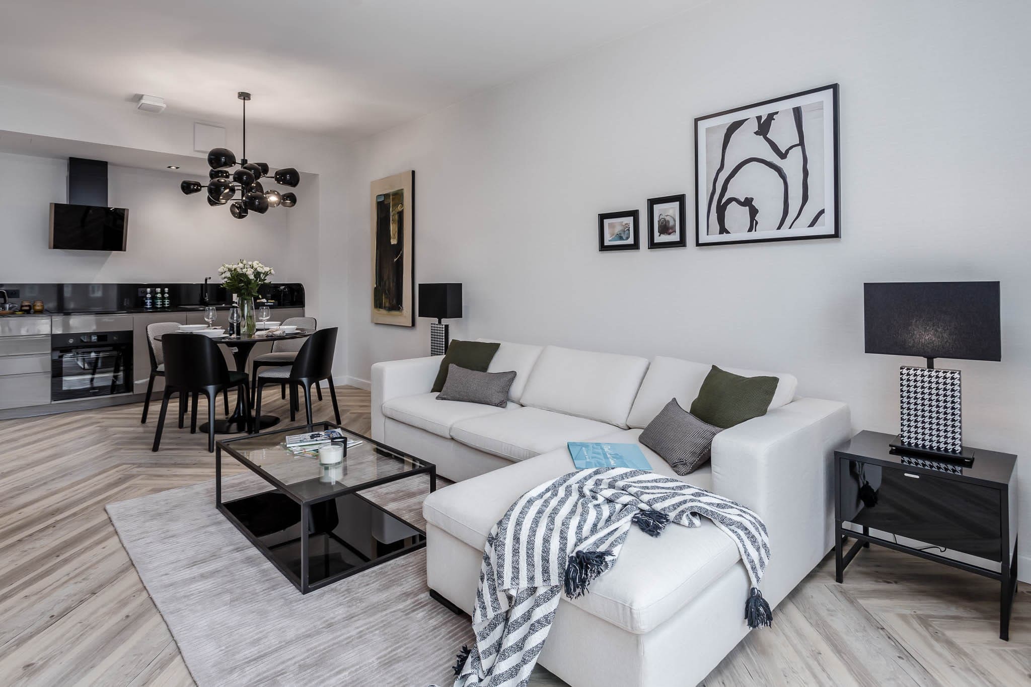 Modern living room with white sofa