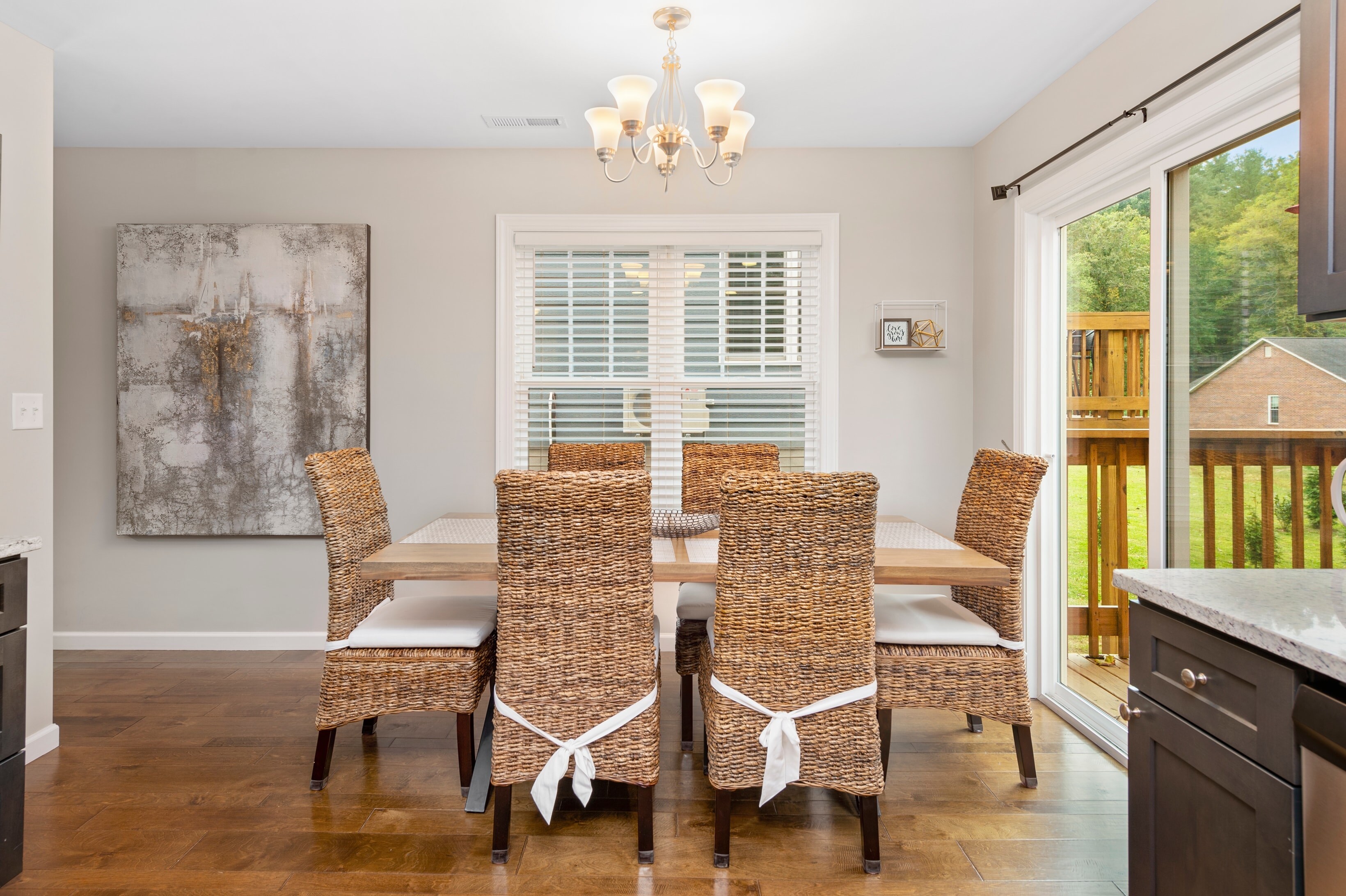 Dining area has seating for 6.