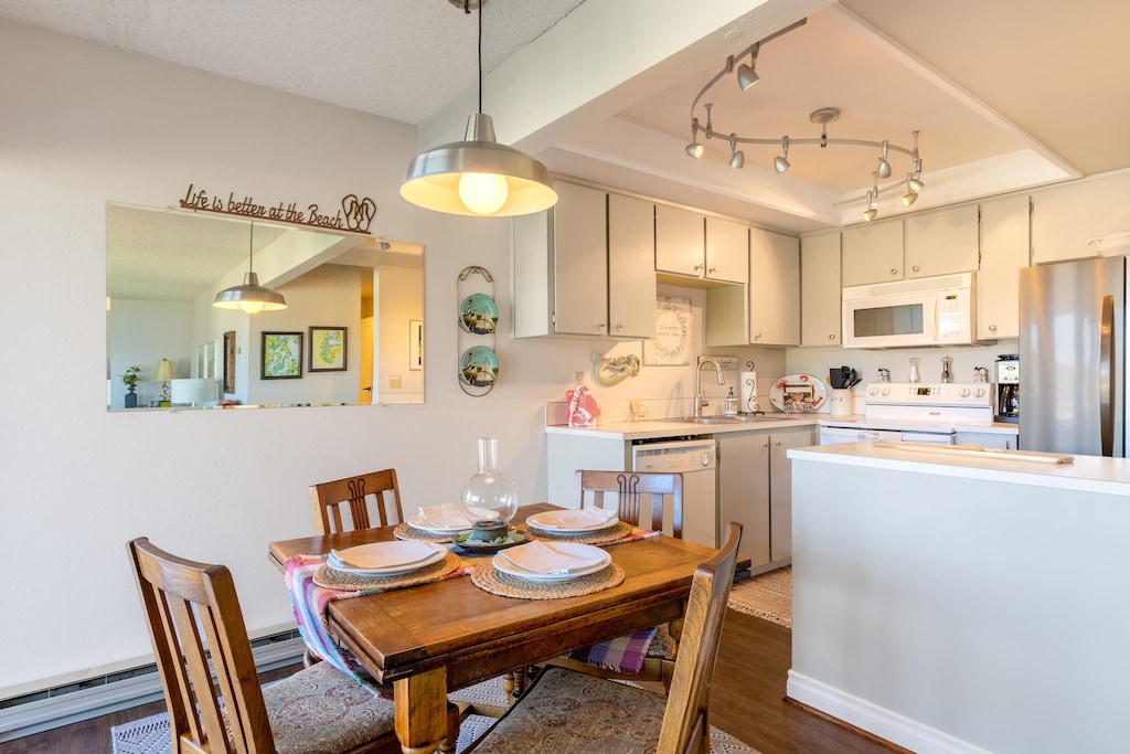 Dining and kitchen space blending seamlessly.