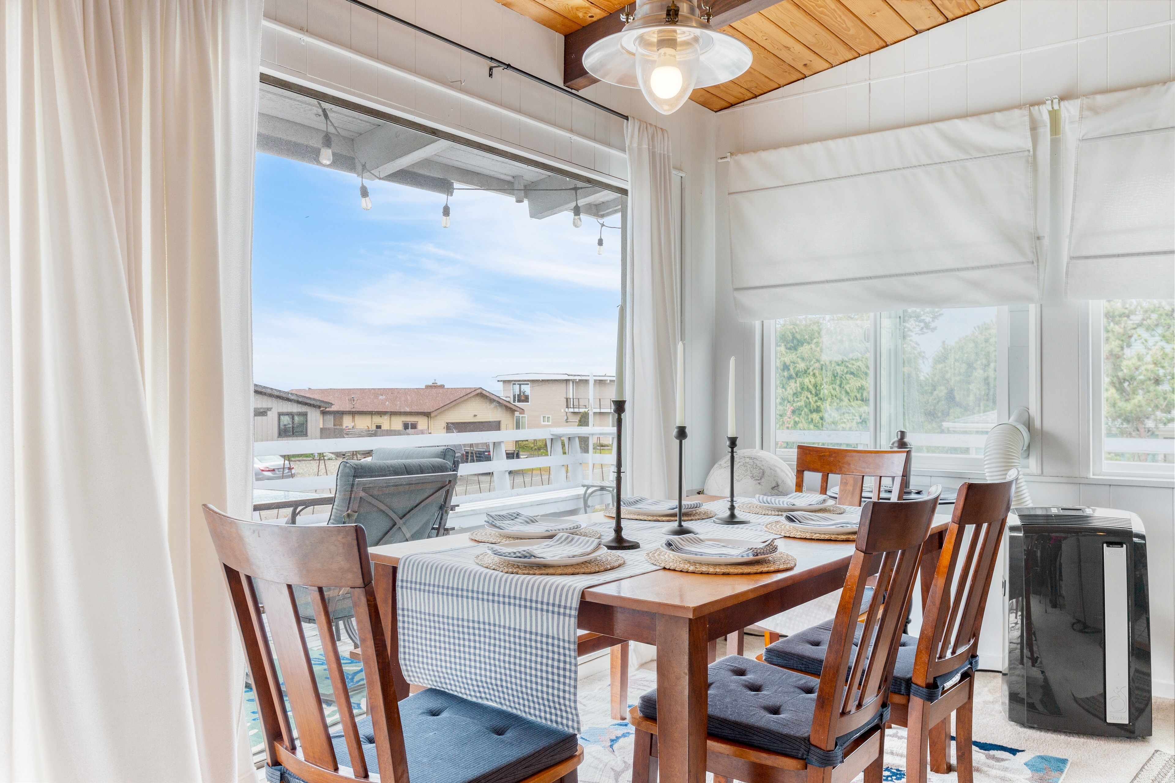 Beautiful dining area by the doors.