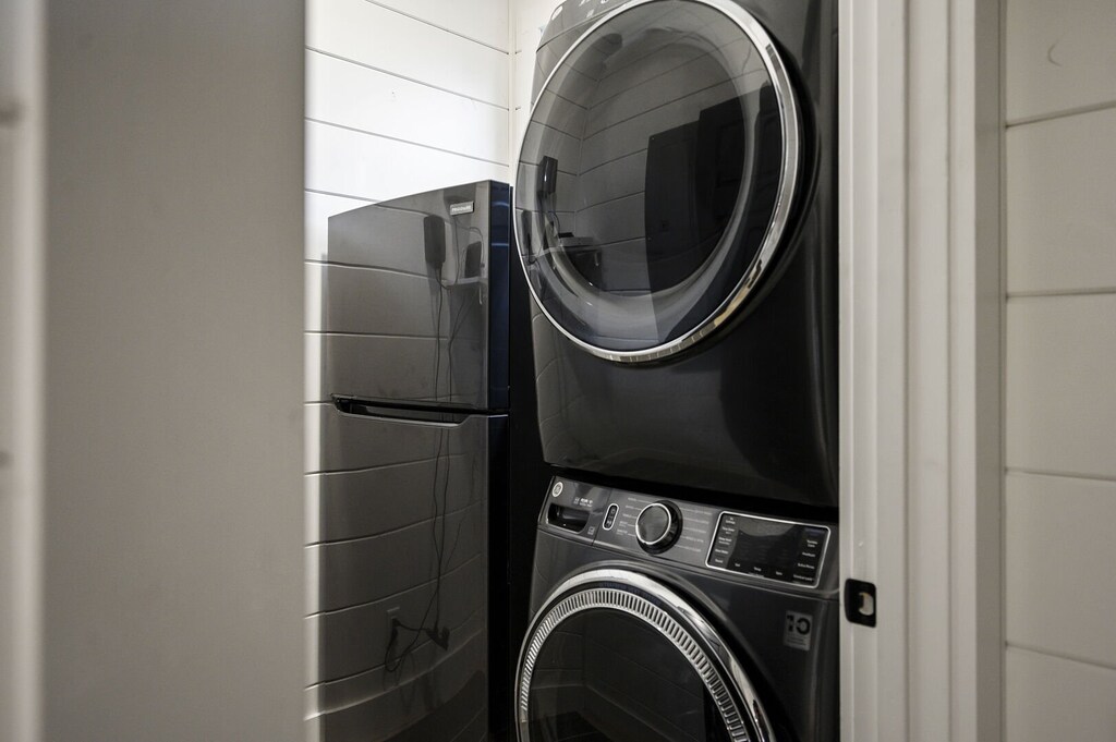 Washer/dryer next to kitchen downstairs