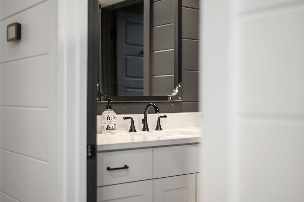 Full bath upstairs near bunk area