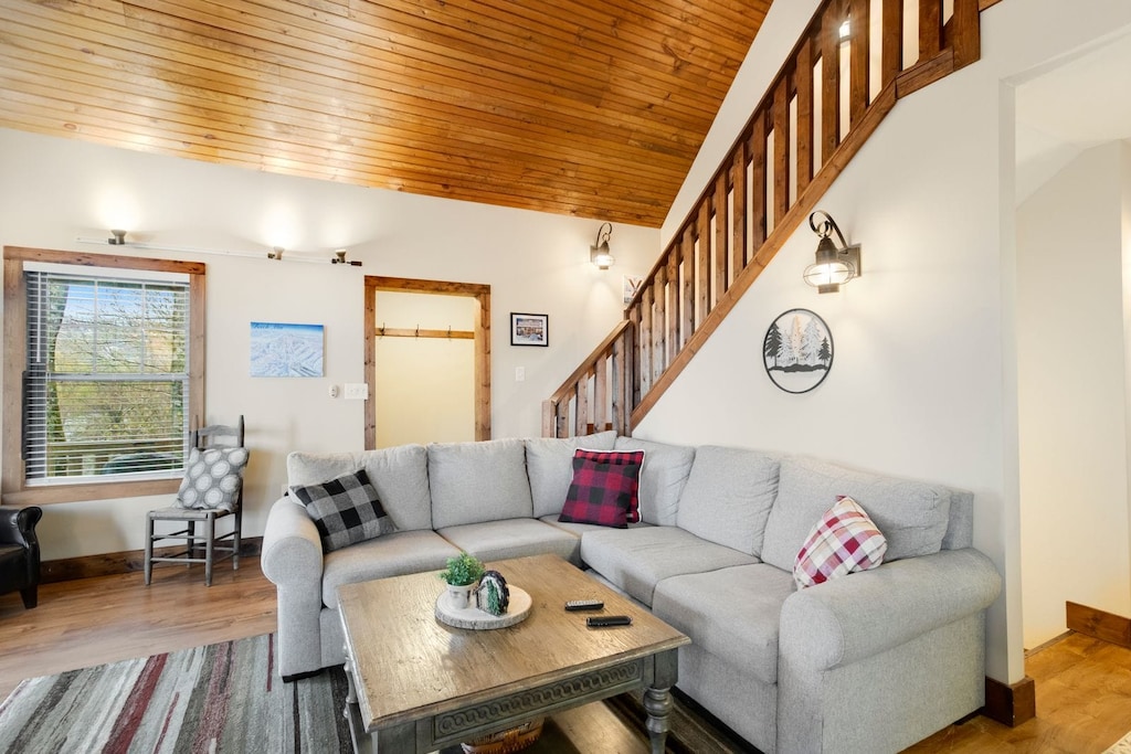 Main Floor Living Room with Sectional and Loft Above