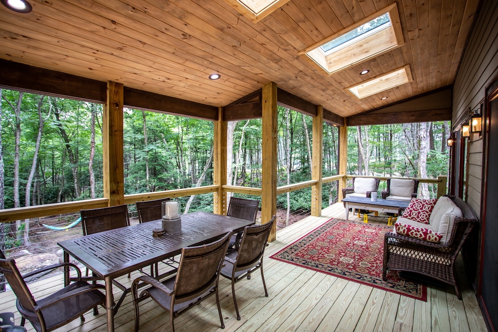 Covered Rear Porch with Dining and Living Area
