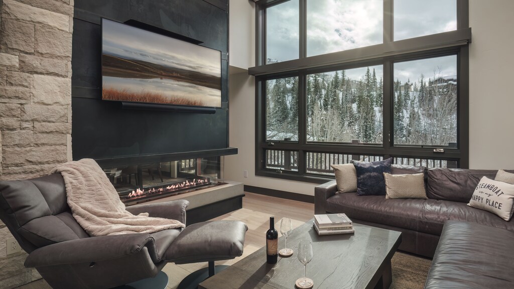 Great Room, Main Level - With modern fireplace