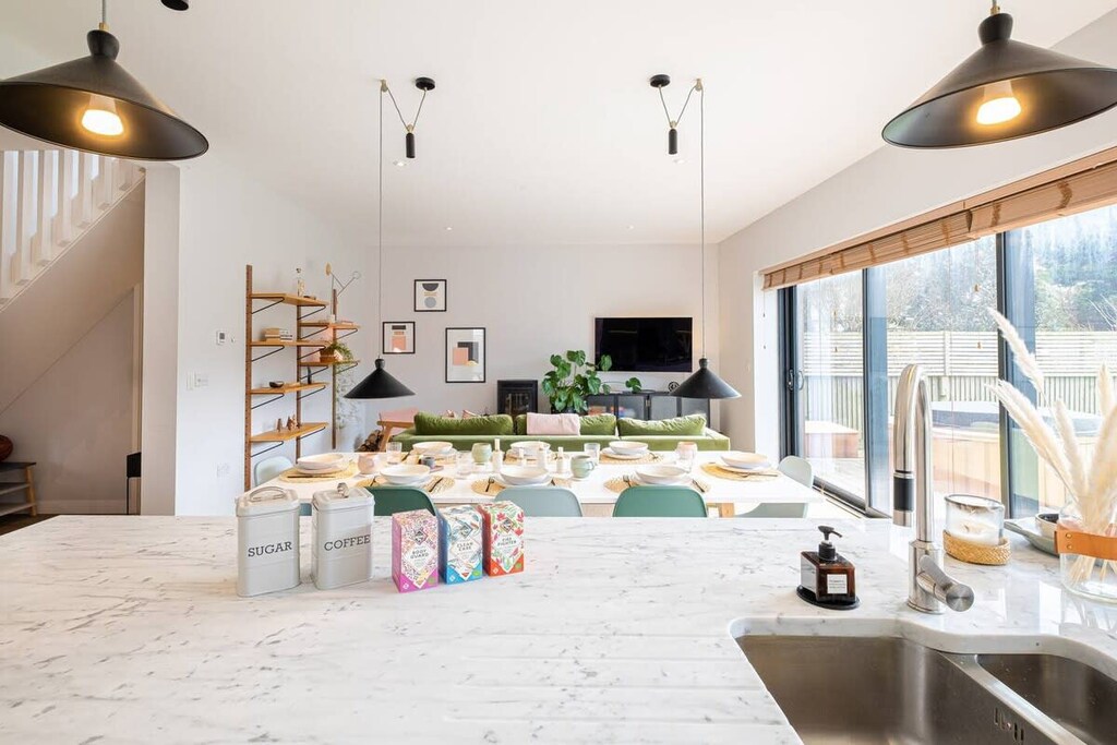 Kitchen overlooking the spacious living dining area 