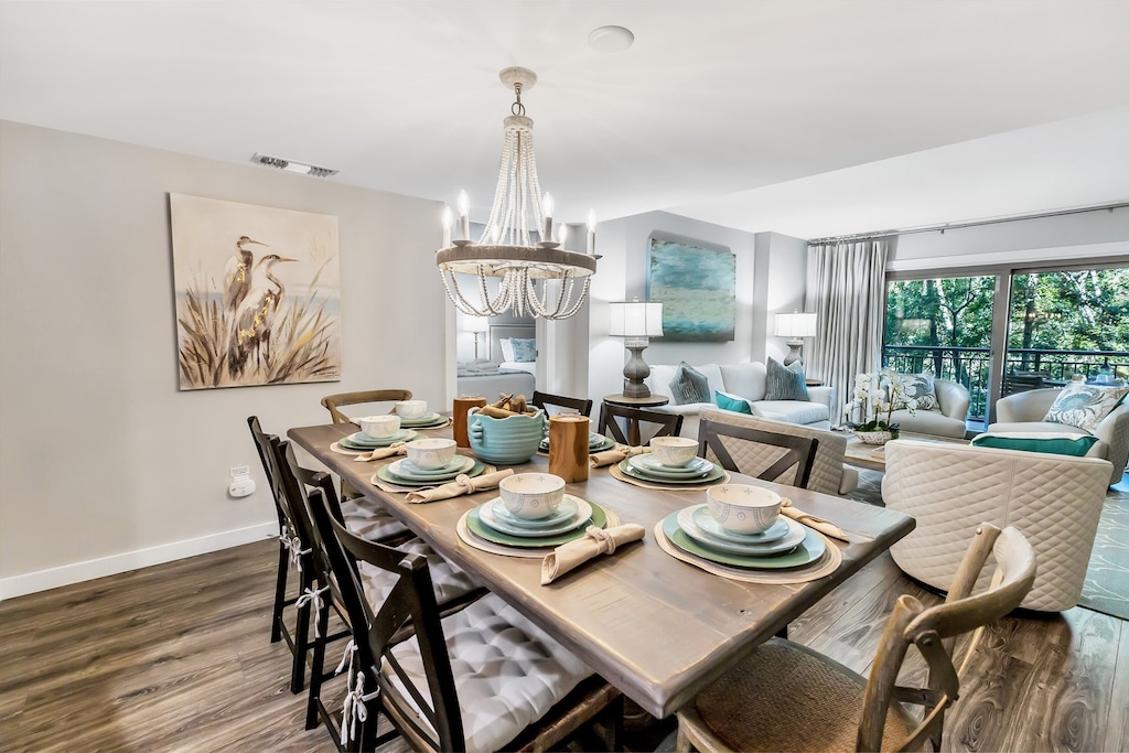 Spacious dining area with seating for eight