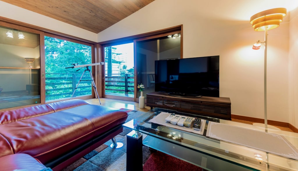 living room, TV, sofa, astronomical telescope(It's broken now)