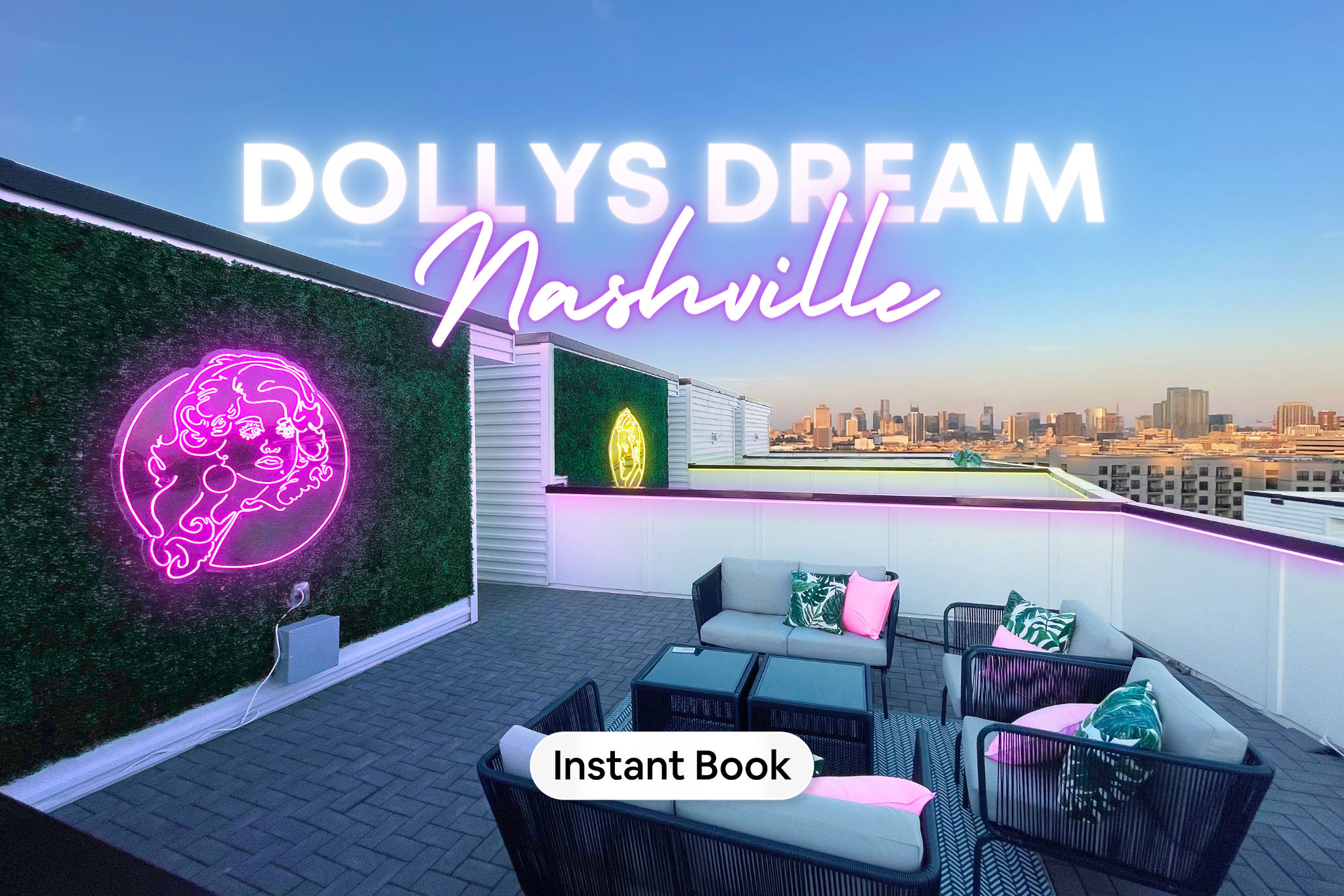 Imagine toasting to your best life on the rooftop deck of our 'Dolly's Dream' Nashville vacation rental, where bachelorette laughs, family memories, and friend group toasts sparkle under the Music City skyline. Revel in luxury as the neon glow of Dolly Parton sets the stage for a memorable getaway. 🌟 Soak in the city vibes and live the high life—book your next vacation with Misfit Homes and secure your slice of Nashville splendor! 🥂✨