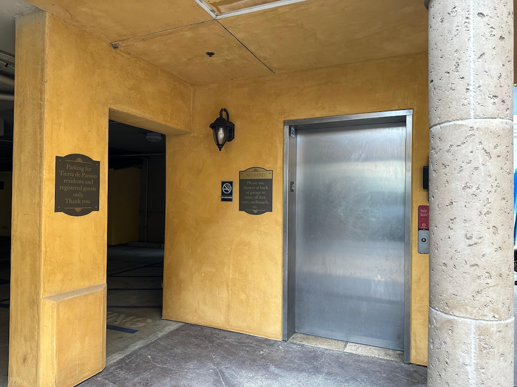 Elevator from the parking garage will take our guests to their beach home on the second level.