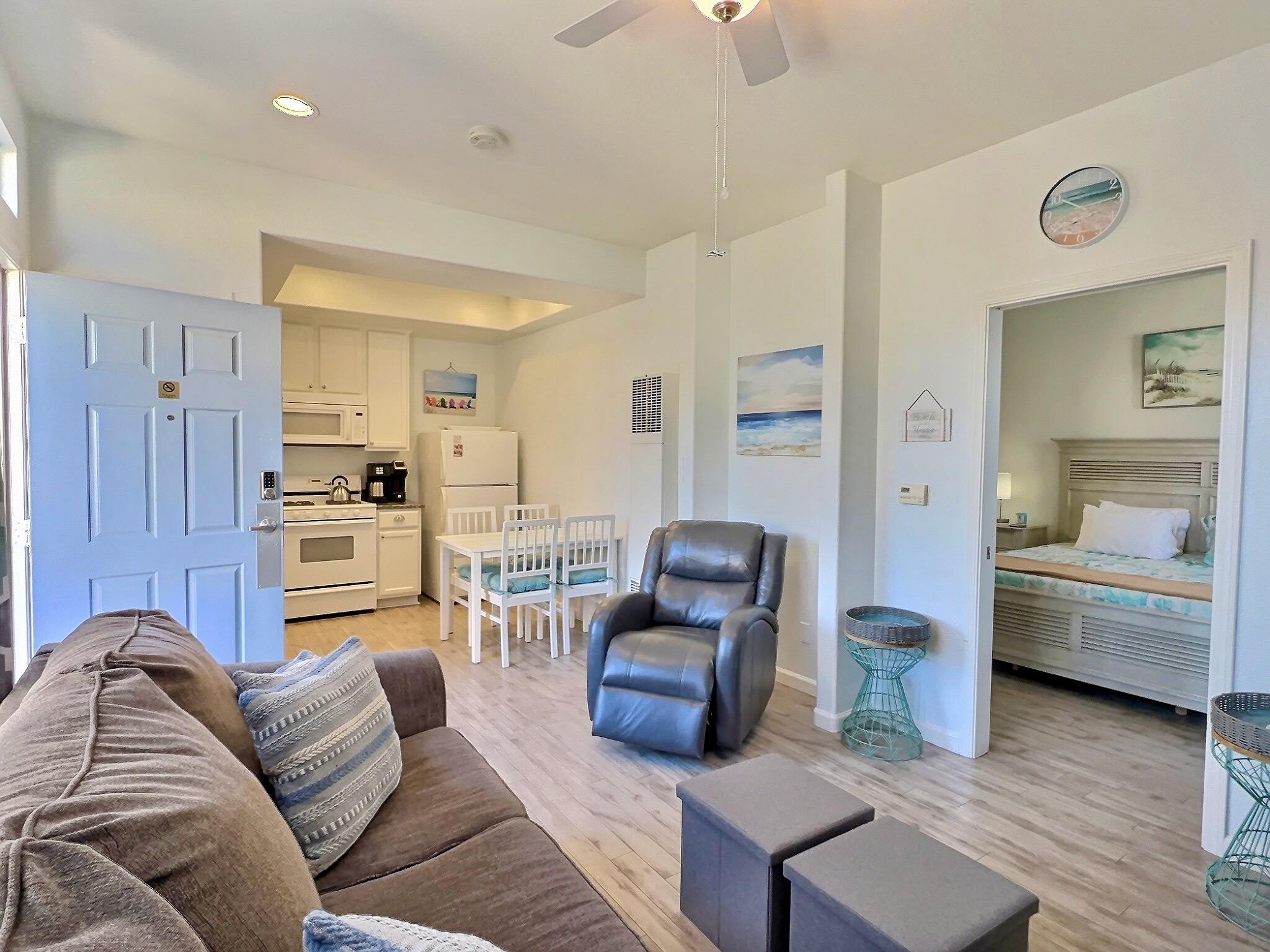 Only a hop, skip, and a jump from the Ocean State Dunes, you'll find this delightful one-bedroom condo. It comes fully equipped with a kitchen fit for a chef, a king-sized bed for regal snoozes, and a queen sleeper sofa for those impromptu 'movie night in'