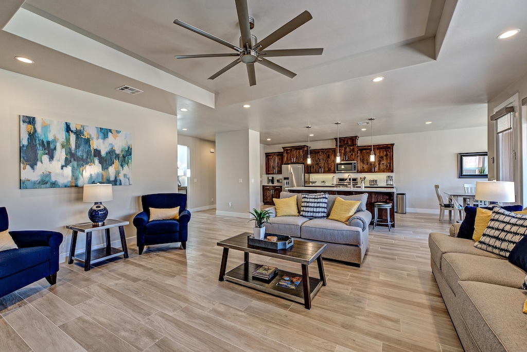 The Living Room is conveniently located adjacent to the Kitchen and Dining Table and is a great place for entertaining guests during downtime.