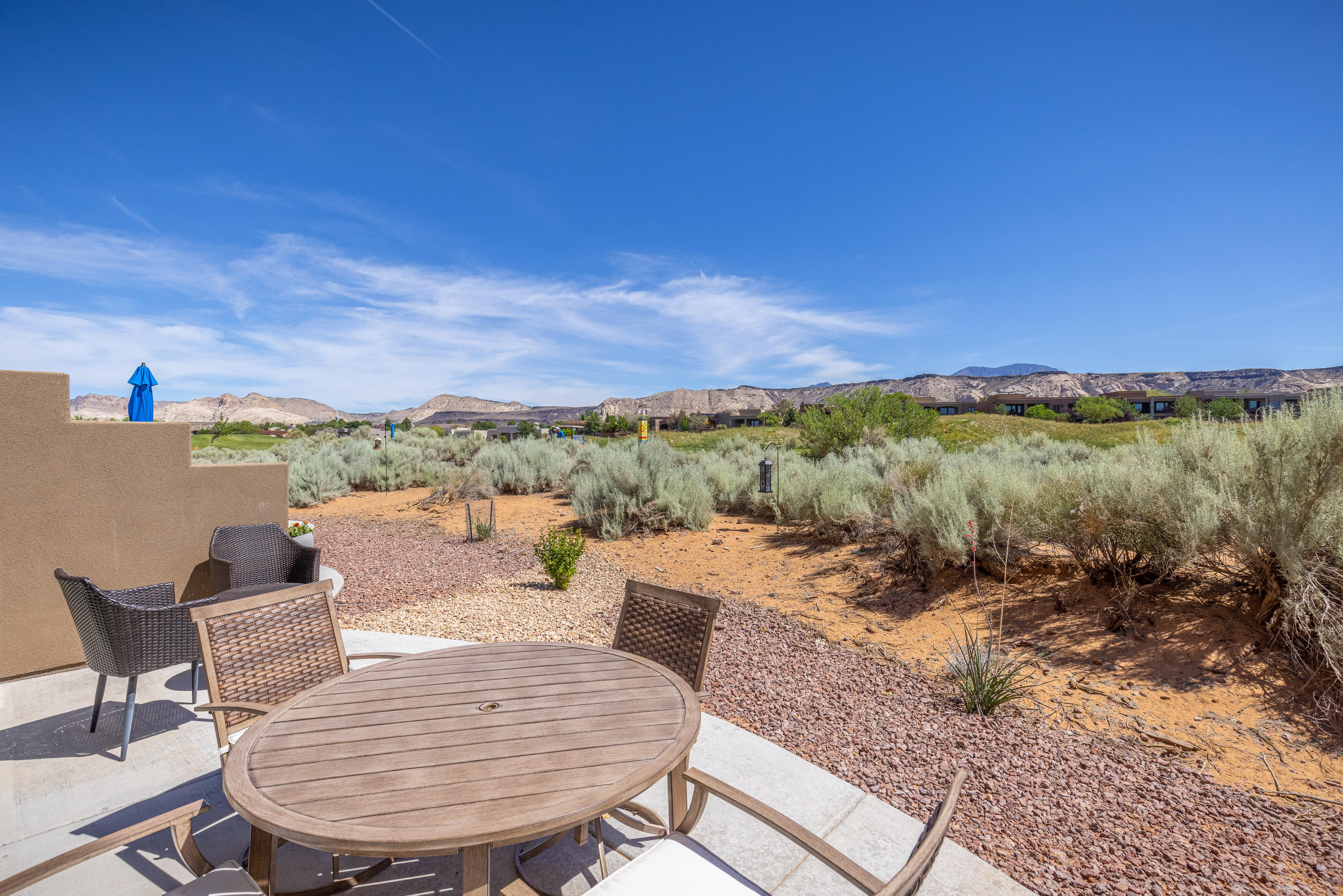 View of the 18th fairway from the back patio table. 