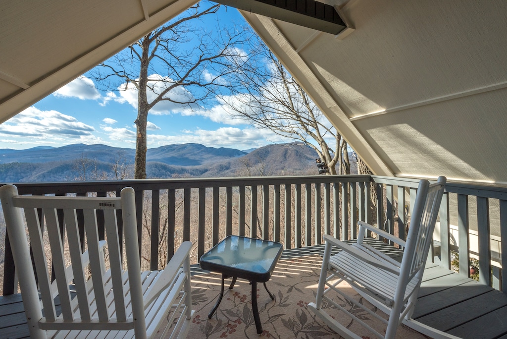 A-frame patio area outside game loft