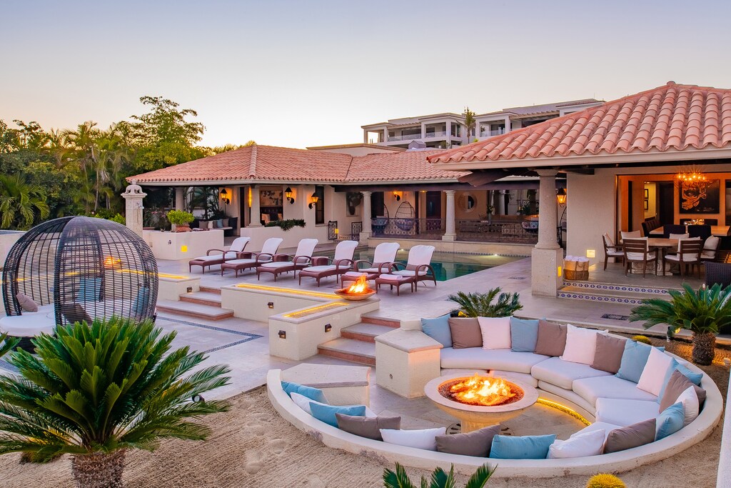 Patio with pool and firepit seating